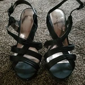 Women's black strap heels
